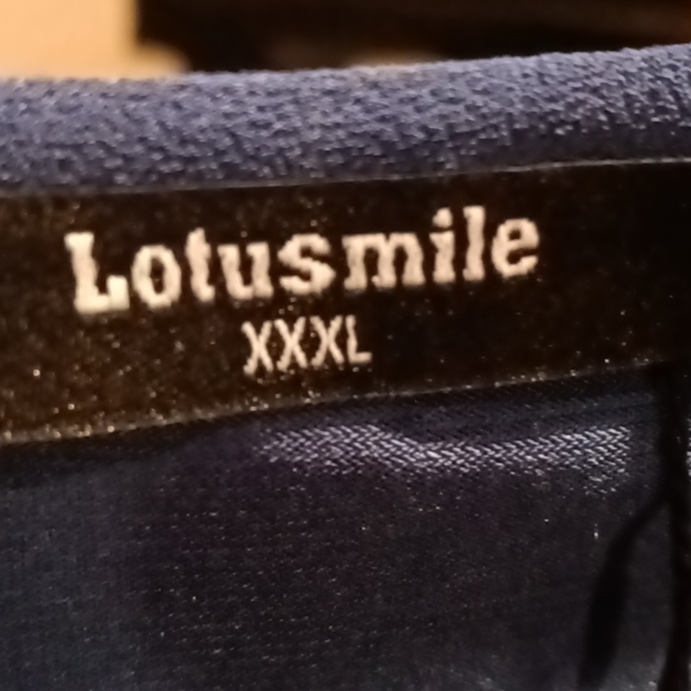 NWT Lotusmile navy asymmetrical blouse w sheer top Size XXXL